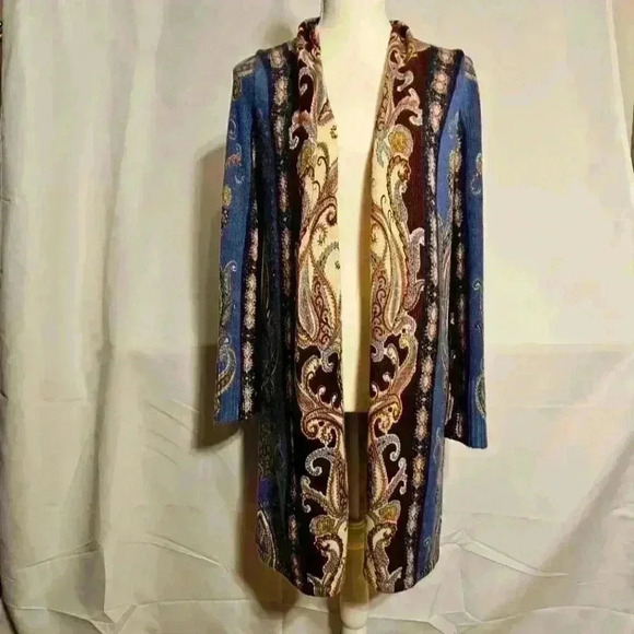 Chico's Womens Lightweight Blue/Maroon/Cream Cardigan Size 0 (Size 4) - Picture 1 of 8